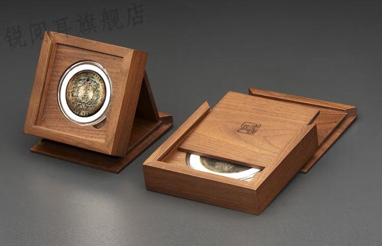 银元收藏盒老钱庄单只装71mm明式黑胡桃纯实木素面钱币收藏盒实木盒