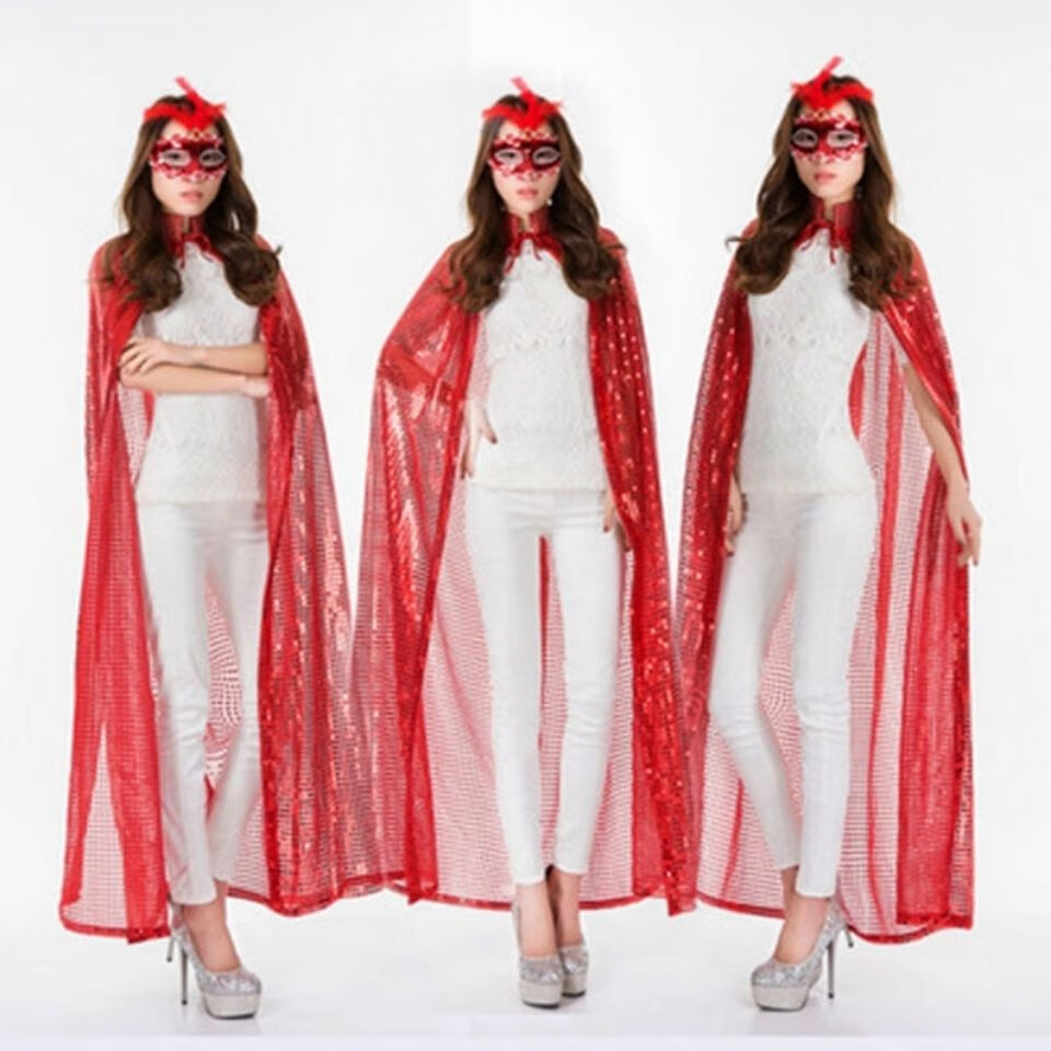 恋依小铺新品面纱女古代选美颁奖披风斗篷演出活动舞台袍子亮片披肩花