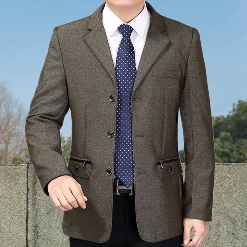 中年西服外套中老年男装单件便服爸爸休闲上衣三粒扣免烫西装男士气质