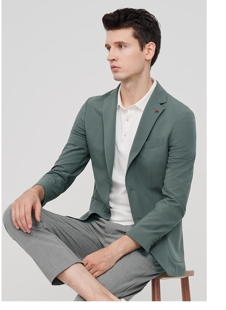 jodoll乔顿男单西外套2022新款韩版潮流休闲修身平驳领西装外套青绿色