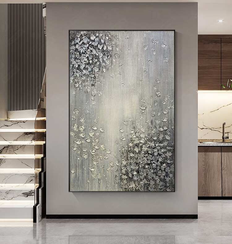 敏骏 轻奢高端纯手工油画定制入户玄关抽象装饰画北欧轻奢金箔挂画