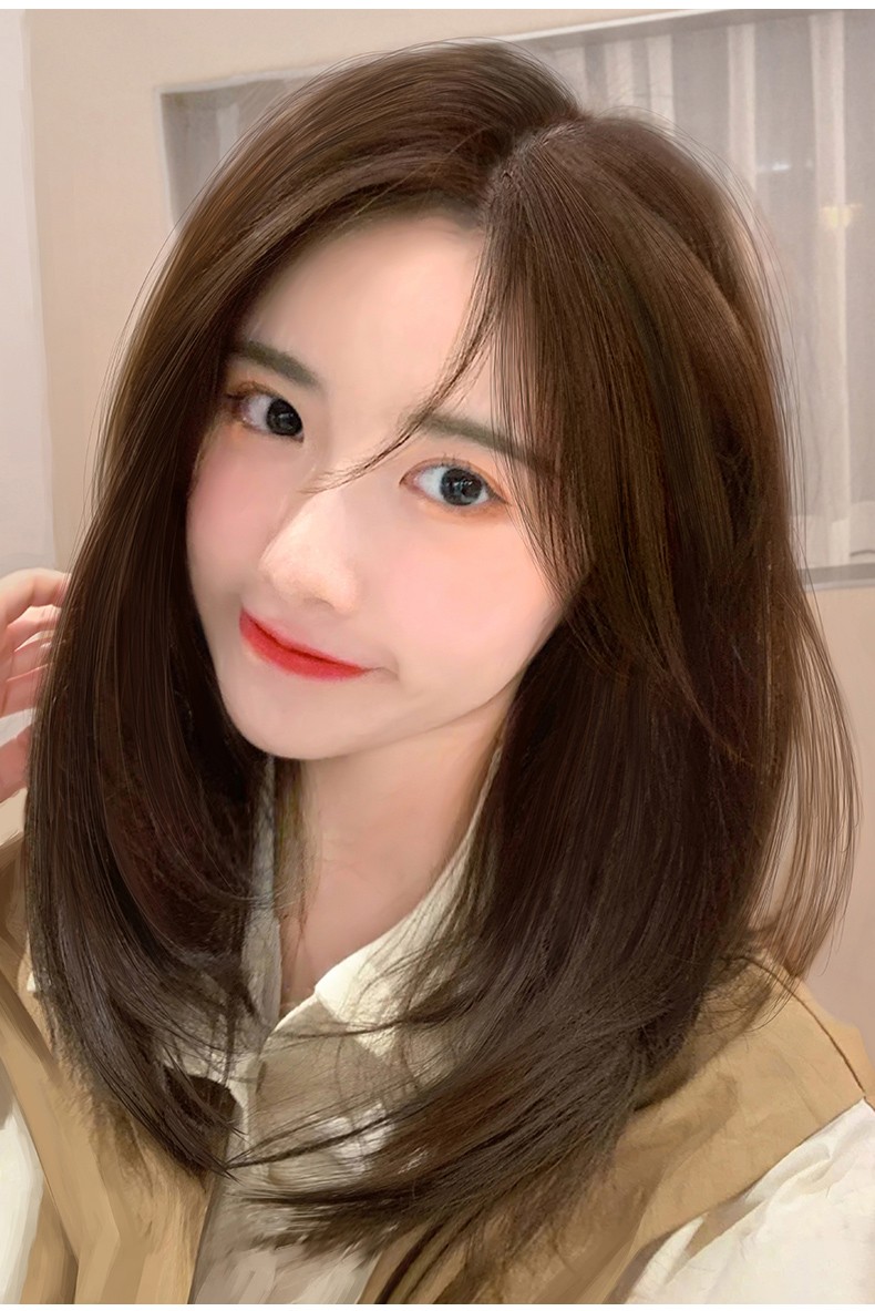 louisferre假发女真发中分八字刘海锁骨发轻薄透气全真人发网红假发套