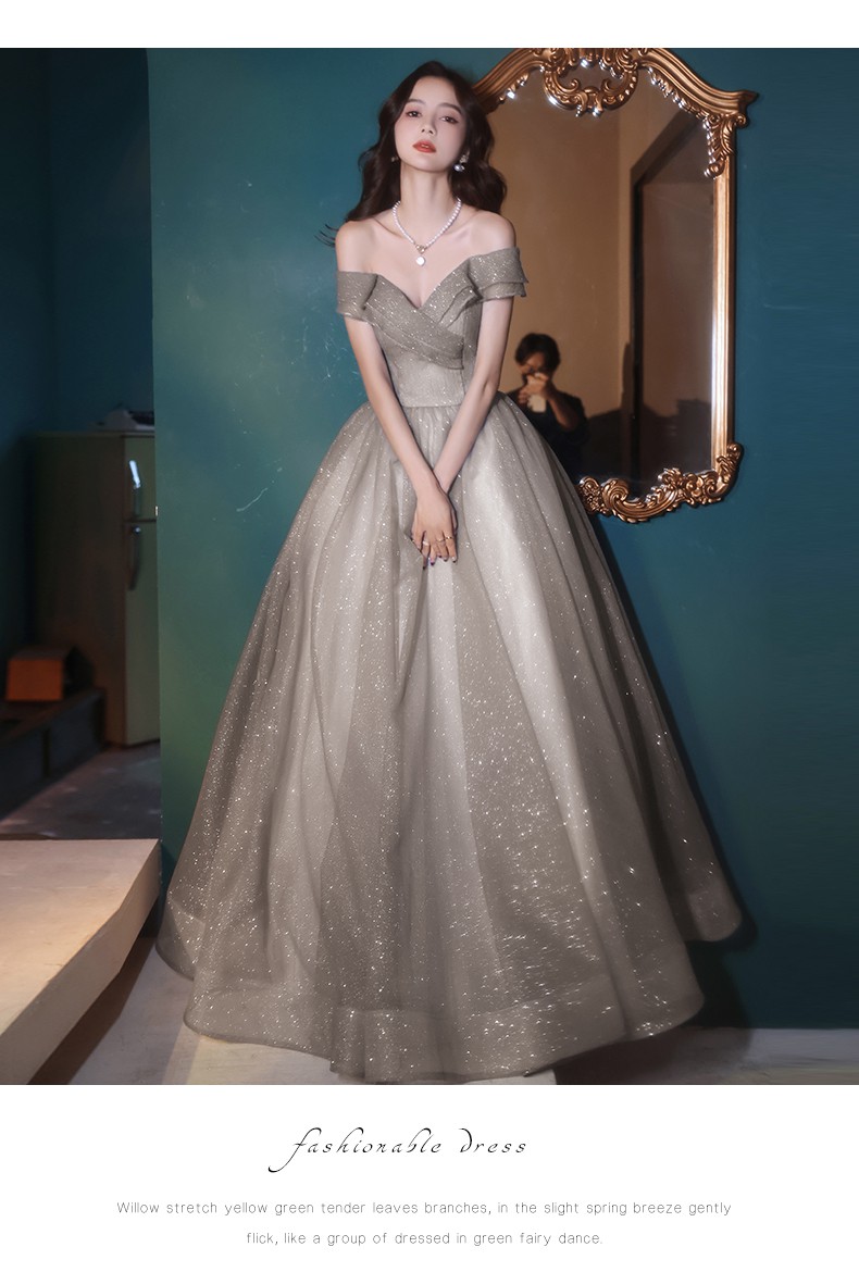 舒弗星晚礼服裙毕业礼服主持人一字肩主持人宴会小晚礼服裙女星空气质