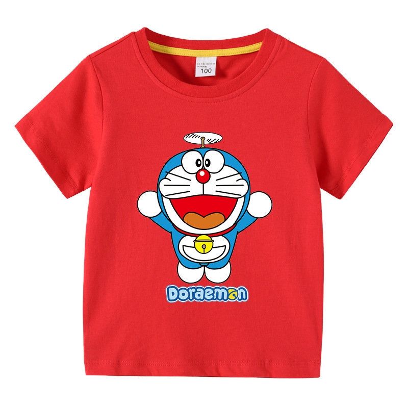 叮当猫联名衣服男童短袖女孩宝宝哆啦a梦童装上衣儿童夏装新款 绿色