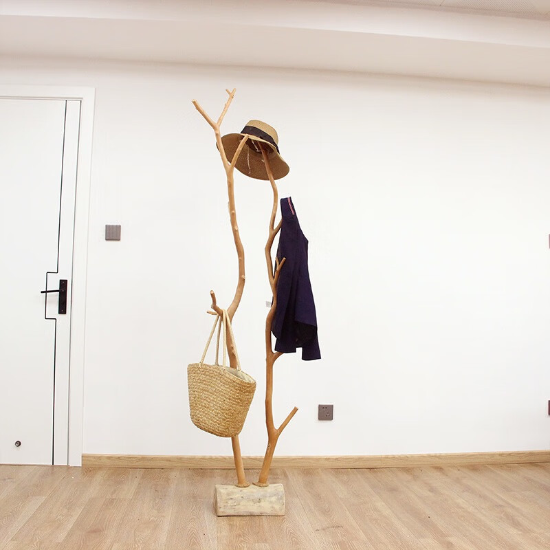树枝原木衣帽架挂衣架卧室简约现代家用天然实木落地加粗树枝创意 双