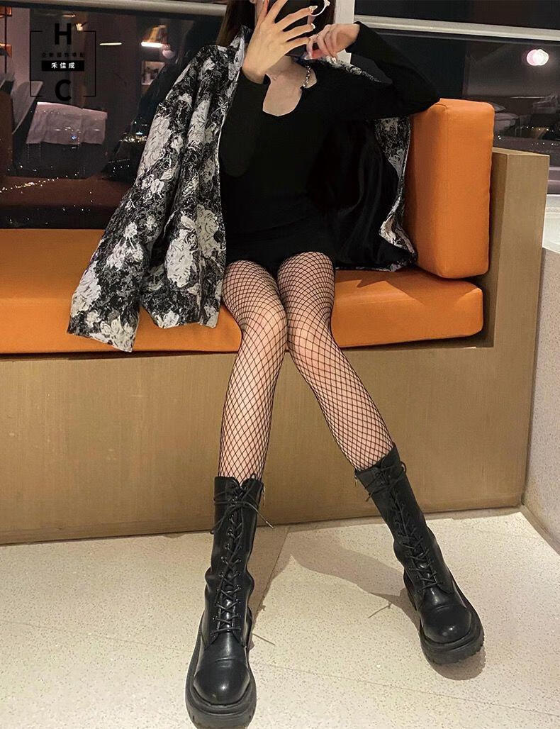 禾佳成 鱼网袜女士jk渔网袜夏季薄款学生黑丝袜性感镂空女生字母连