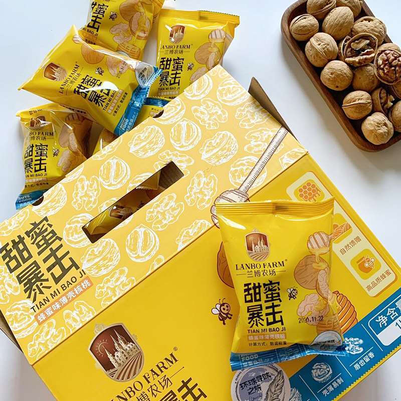 兰博农场草本核桃蜂蜜味核桃薄壳大核桃坚果新疆特产礼盒装1kg/箱