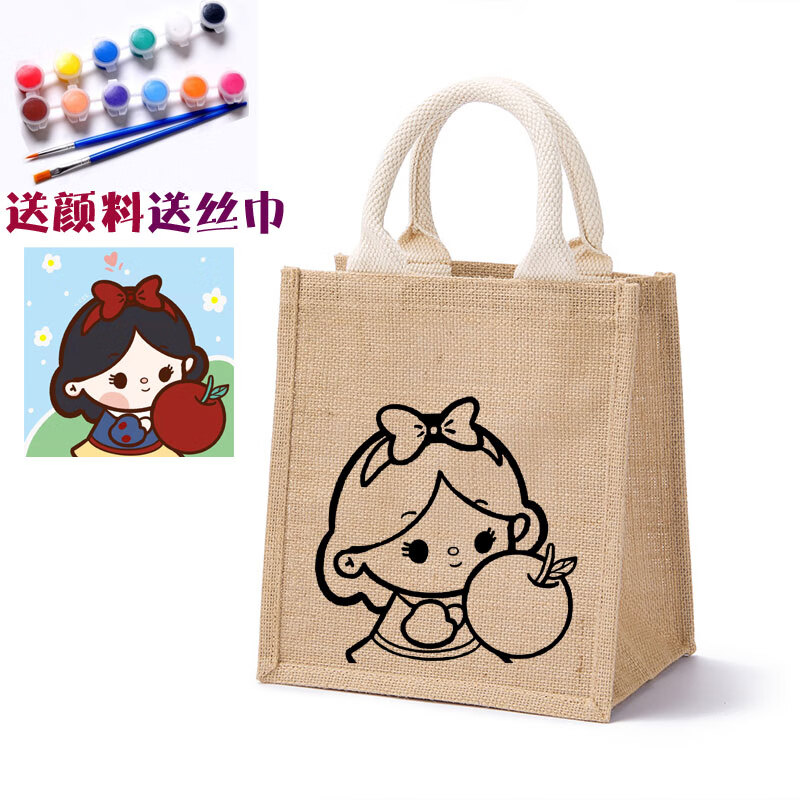 餐包小学生卡通diy涂鸦麻布袋帆布包学生可爱带饭餐包棉麻日式卡通