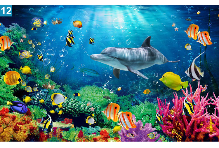 海底世界墙纸自粘墙贴墙画防水婴儿游泳馆海豚海洋定制壁画背景墙