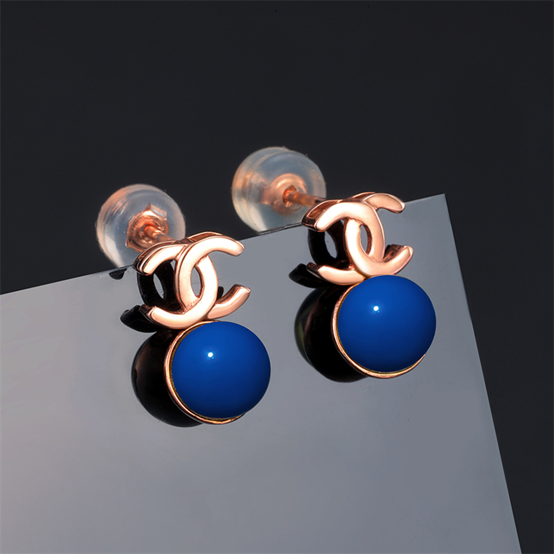 圆珠耳钉女18k金琥珀蜜蜡气质耳饰时尚定制5mm18k玫瑰金5mm蓝珀耳钉