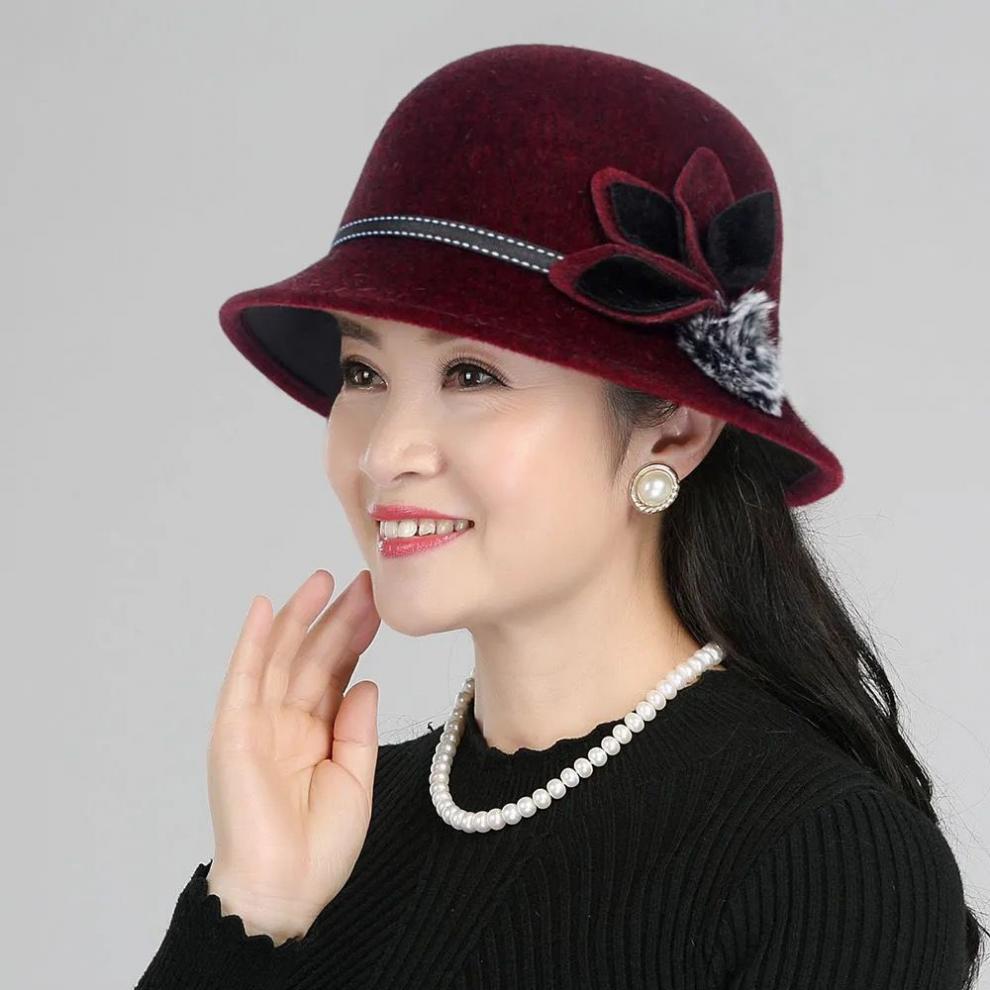喜圣多新品老太太冬季帽子呢子新款中老年人帽子女秋冬季女士毛呢盆帽
