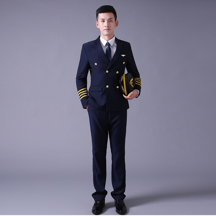 空少制服套装西装机长服乘务航空学校班服男女飞行员铁路男士青色机长