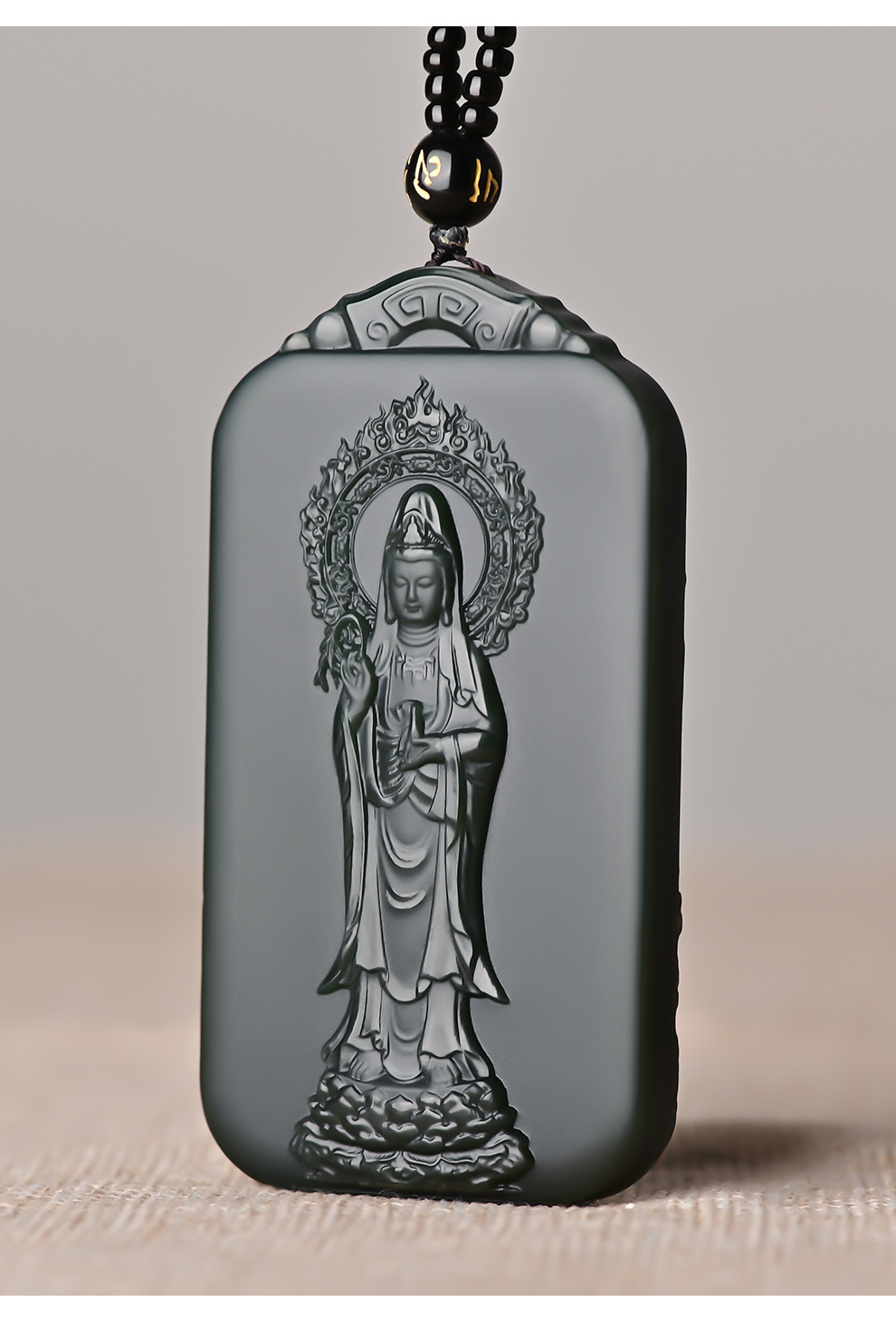 丹普景禾 和田玉柳枝观世音菩萨吊坠 塔青净瓶站观音玉坠男项链玉佩