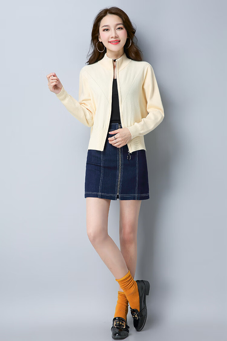 开胸羊毛衫女开身开衫毛衣外套短款2019新款韩版宽松拉链棒球服针织衫