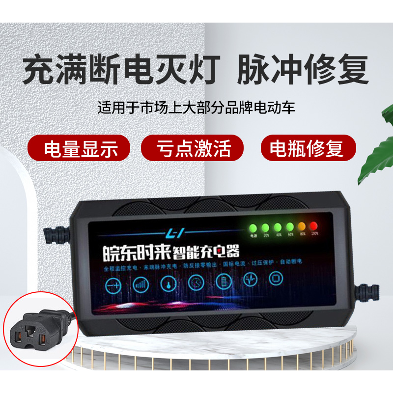 雅迪同功能电动车充电器自动断电关机电动车电瓶充电器48v60v72伏20ah