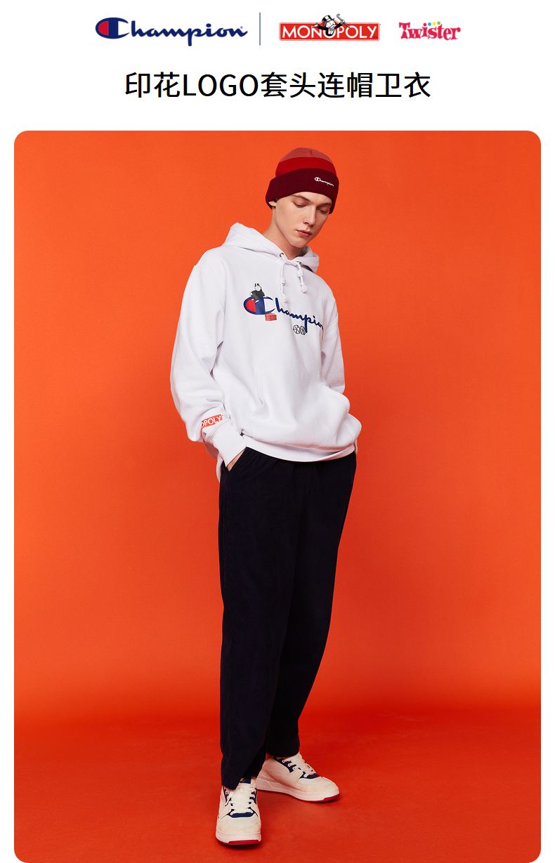 孩之宝联名champion2022冠军春季新款连帽白色长袖卫衣男白色s