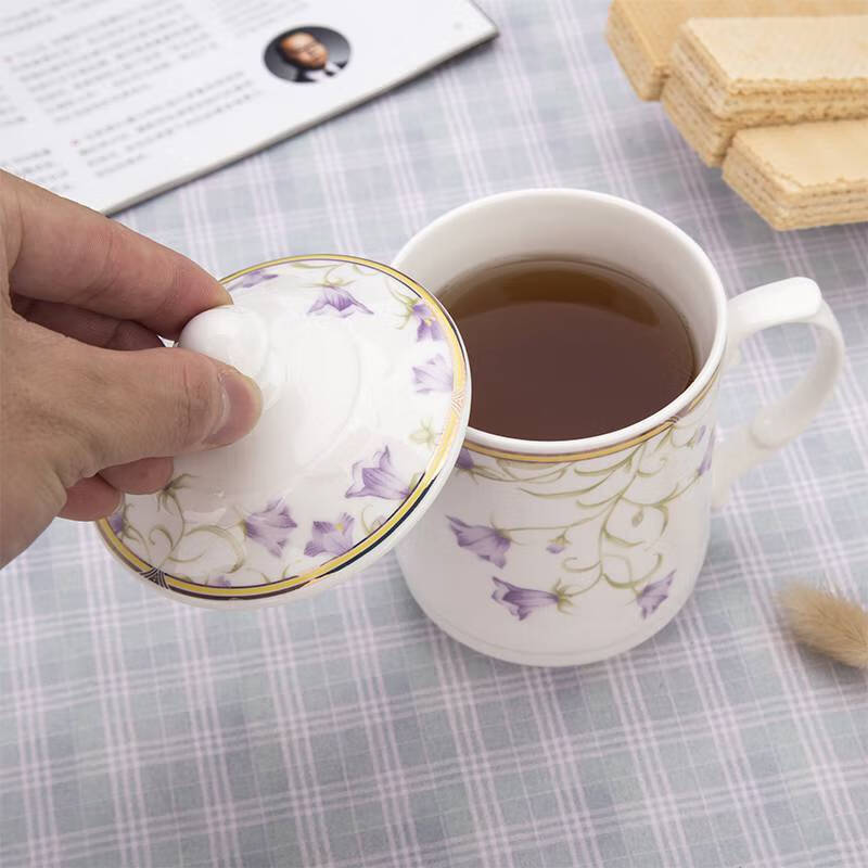 陶瓷口杯有盖陶瓷茶杯有盖杯家用饮水杯办公会议杯接待杯子礼品杯