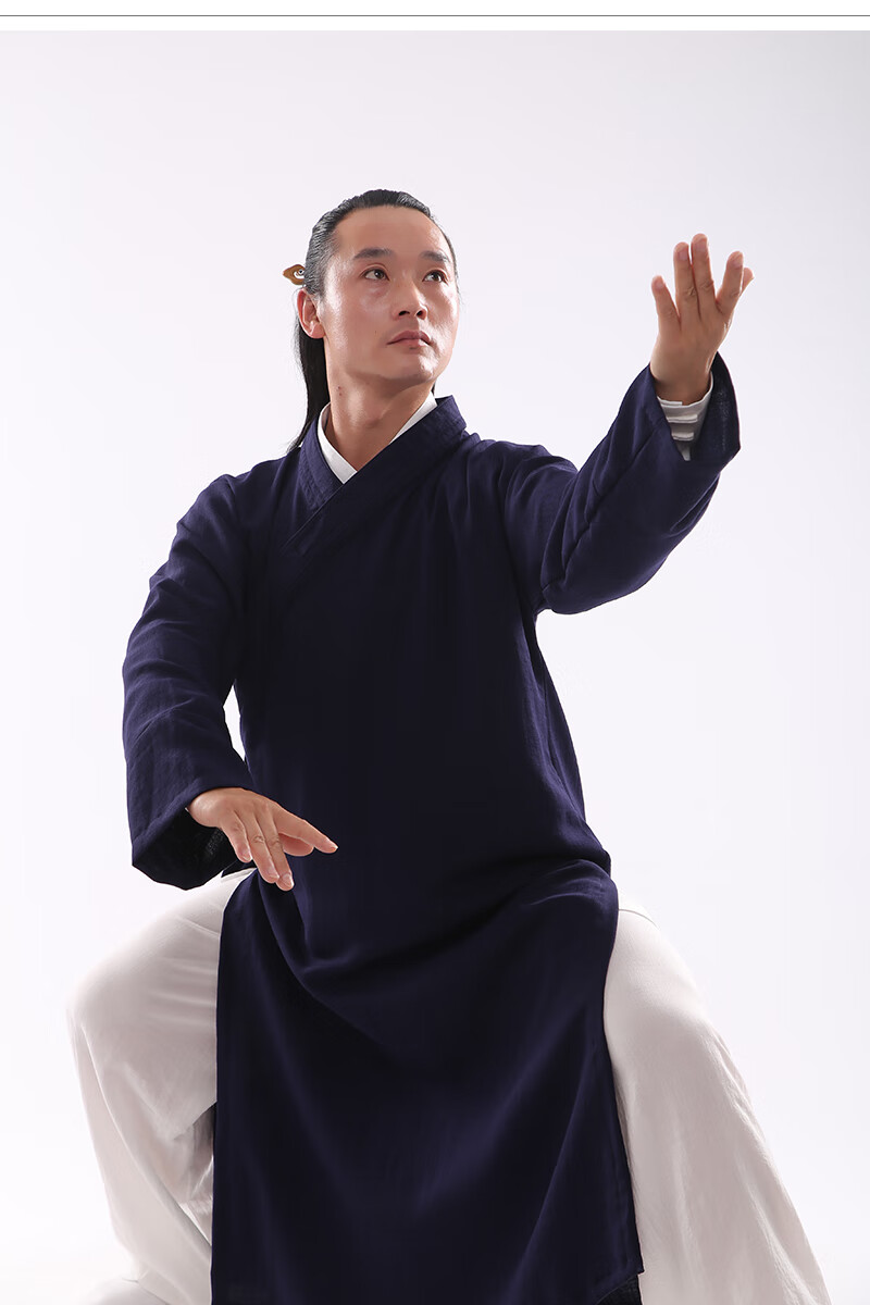 武极堂斜襟道士服全套中国风蚕丝麻长袍道袍男女款太极