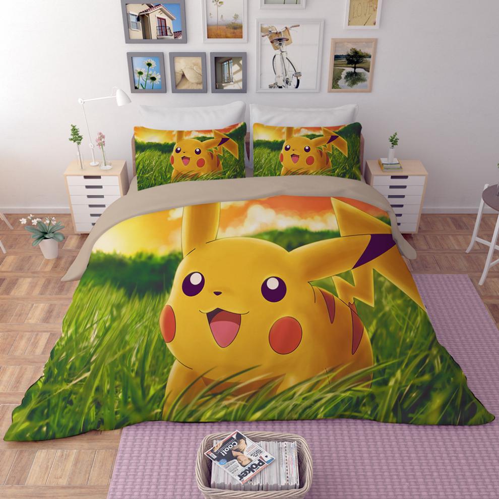 宝可梦四件套日系皮卡丘被套床单三四件套18米床笠款神奇卡通动漫