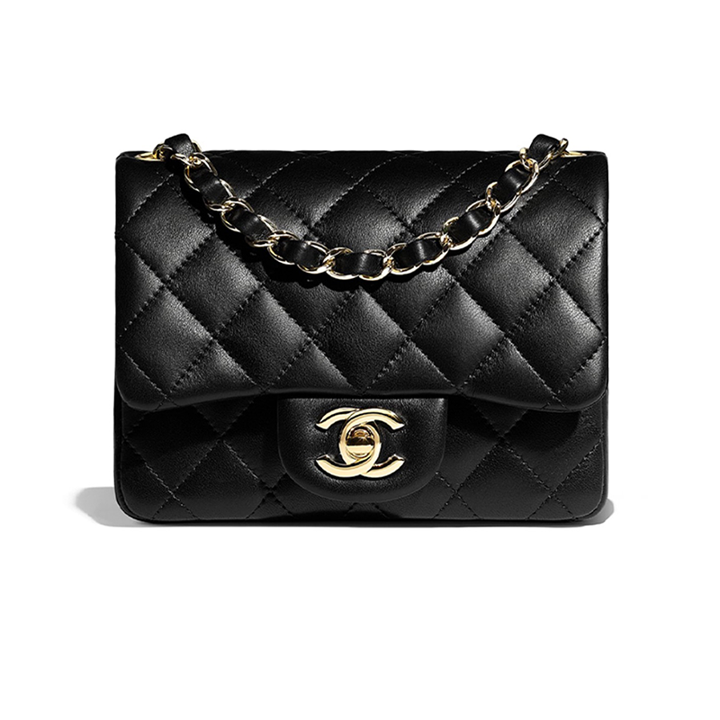 chanel香奈儿女包黑色金扣minicf方胖子链条包斜挎包单肩包 a35200 y0