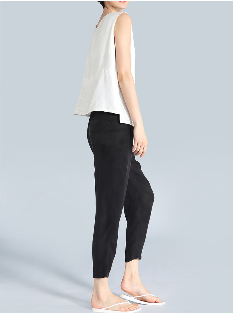 tunno tots 香港潮牌铜氨丝裤子九分裤女2022新款高腰宽松小脚休闲裤