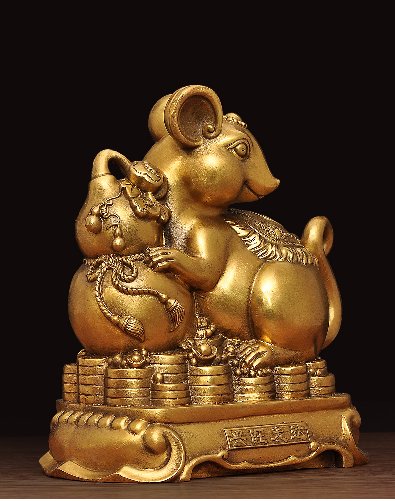 京选好货铜鼠摆件十二生肖鼠年吉祥物瑞鼠工艺品客厅办公室装饰品24