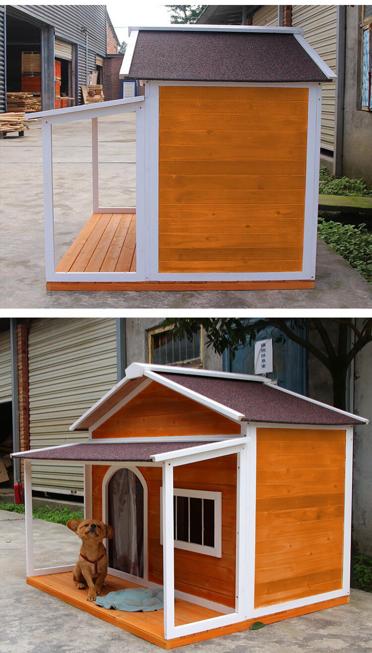 实木狗屋户外防雨室外宠物狗窝夏季通用狗房子大型犬犬舍木质狗笼两室