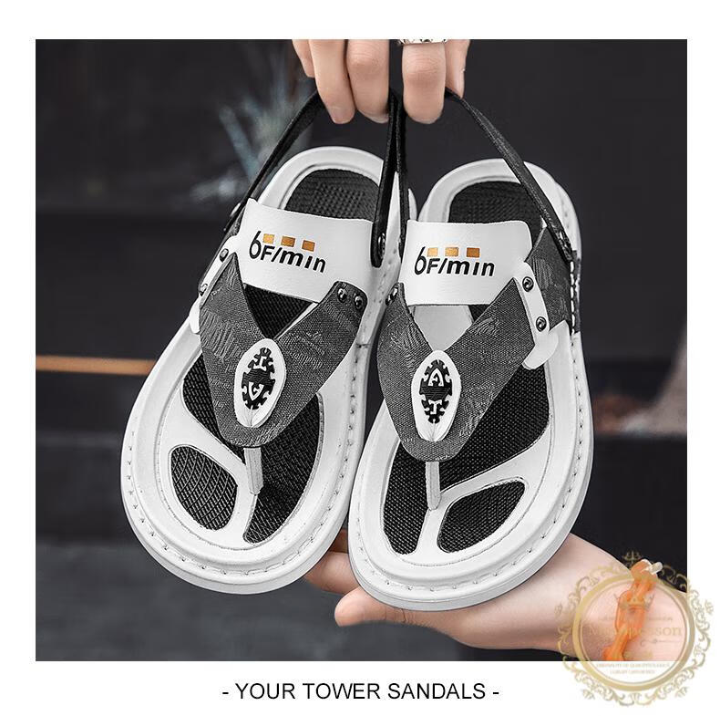 品牌高档人字凉拖男潮流防滑外穿越南凉拖沙滩夹脚开车两用凉鞋男灰色