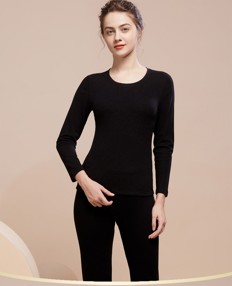 恒源祥女士保暖内衣上装冬季长袖圆领加绒含桑蚕丝单件上衣加厚秋衣