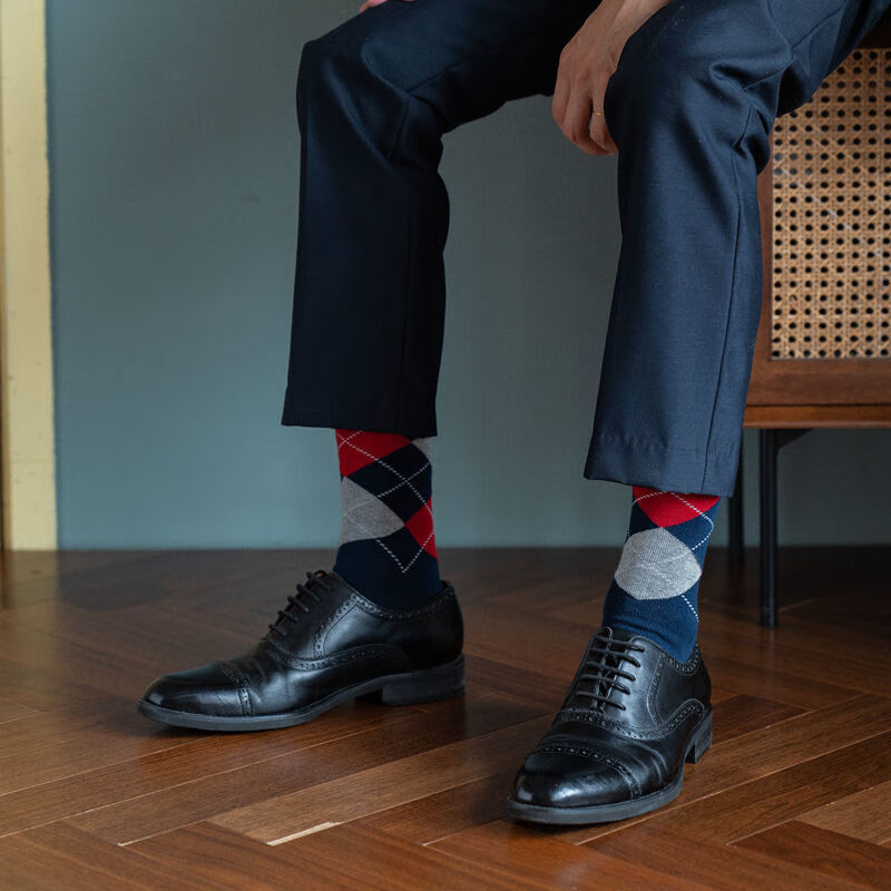 赵小熊新品皮鞋袜子男长袜英伦风男士正装绅士西装西裤长筒菱形商务