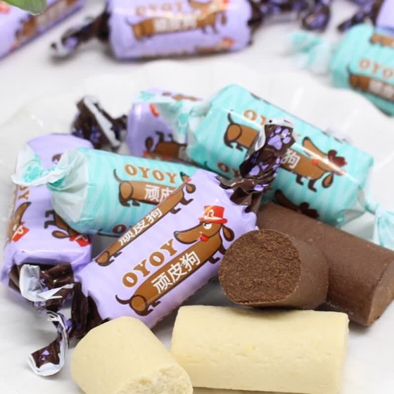 顽皮狗糖俄罗斯kdv顽皮狗巧克力牛奶巧克力夹心糖果食品婚庆喜糖可可