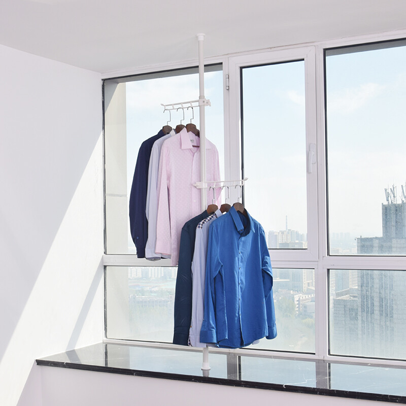 飘窗专用晾衣架简易晒衣架顶天立地宿舍卧室组合挂衣架子阳台小型窗台