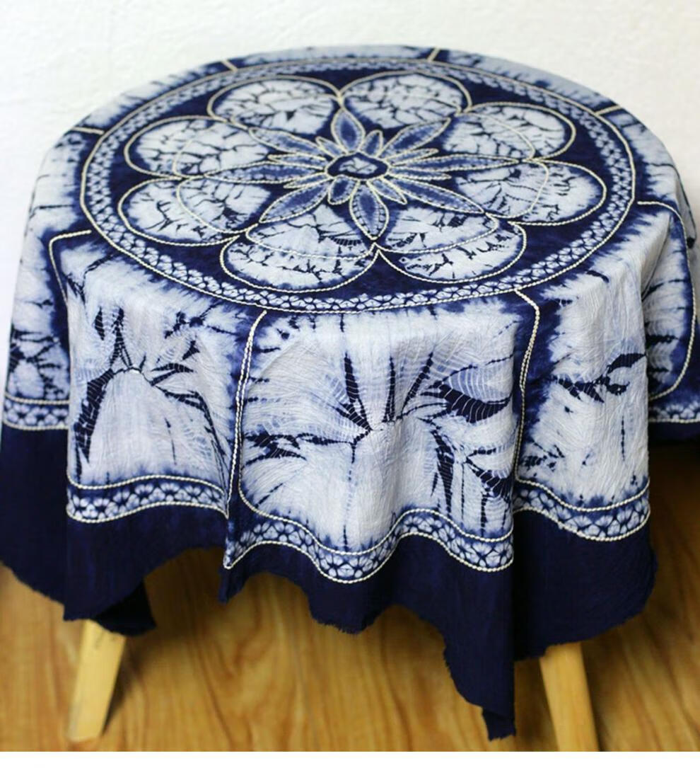 扎染蜡染棉麻桌布扎染桌布云南民族白族手工扎染布料茶几布茶室酒吧