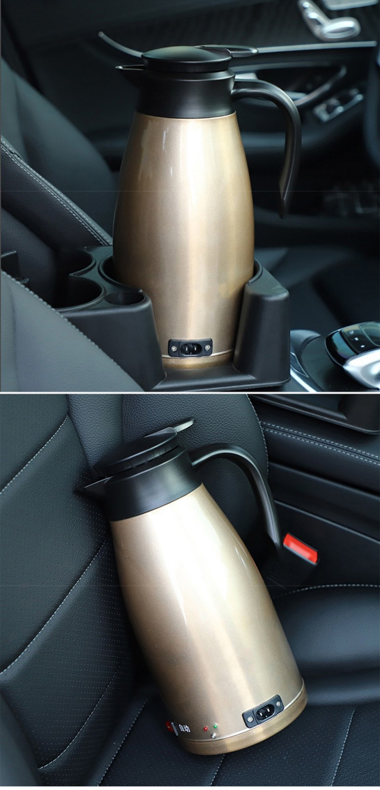 车载电热水壶烧水壶12v24v通用轿车suv货车便携热水器香槟金加底座12v