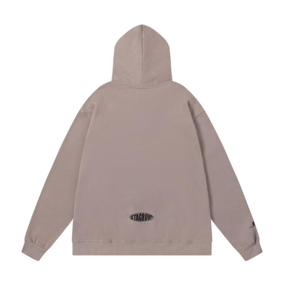 拉链卫衣外套情侣款魔术贴开衫男女同款宽松休闲连帽卫衣外套 卡其色