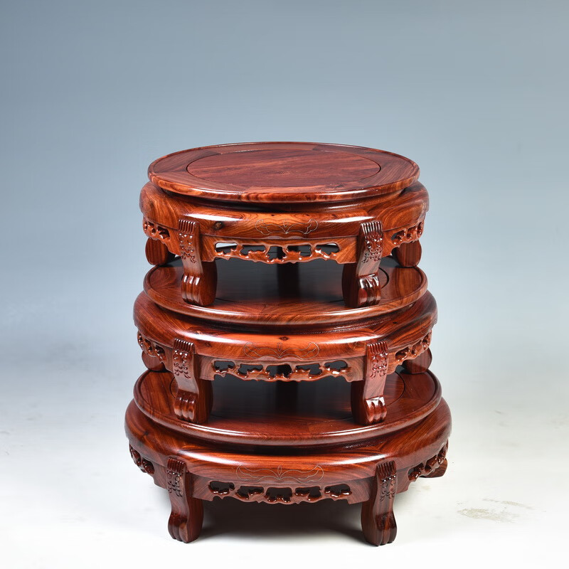 琴书侣花瓶底座红檀木圆形底座木雕鱼缸底座盆景底座佛像底座实木架