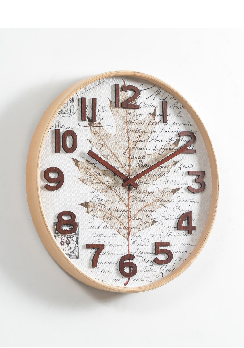 实木挂钟家用客厅时尚挂墙钟表现代简约艺术时钟个性创意秋风落叶12