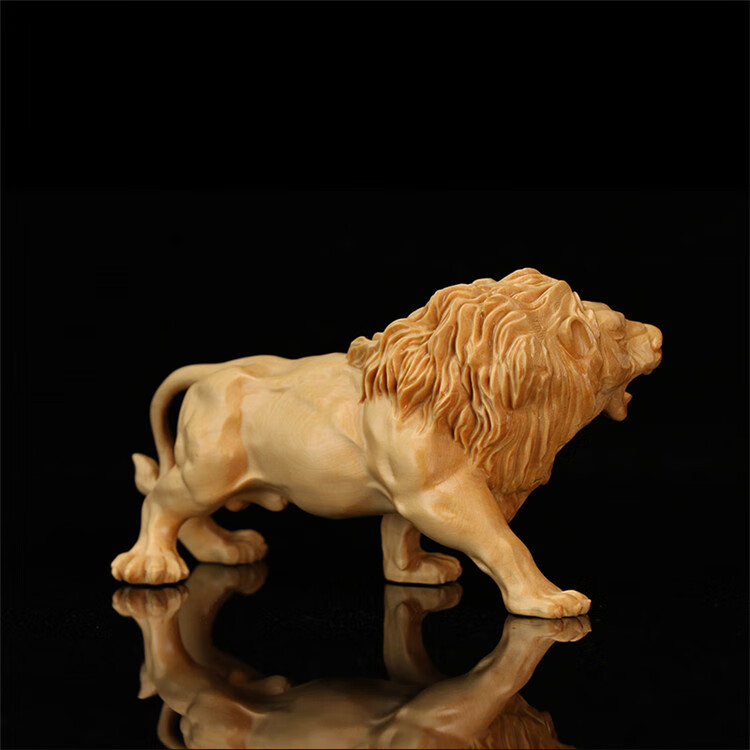 细细木语精雕黄杨木雕汽车摆件雄狮子摆件实木雕刻家居摆设工艺饰品