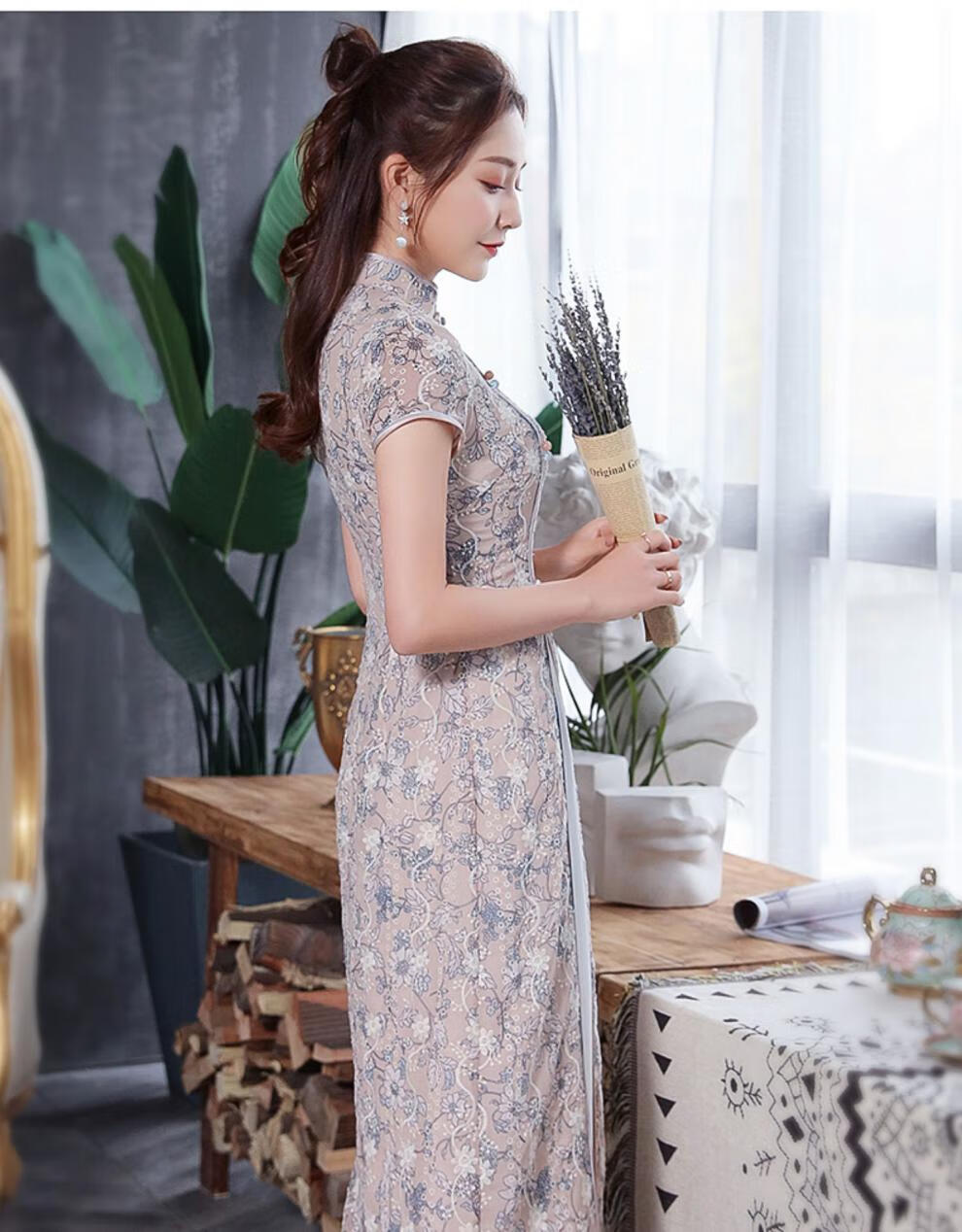秀观唐兰影2020夏装新款改良镂空雪纺绣花中长款中国风旗袍连衣裙