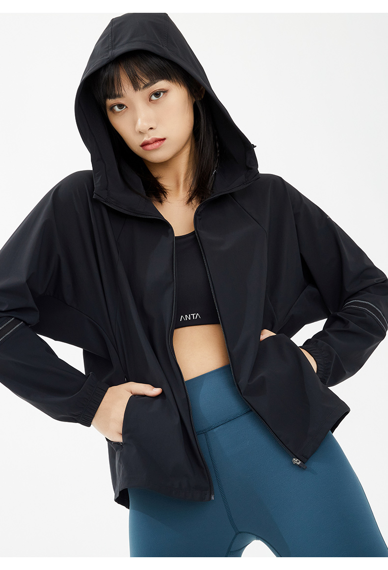 安踏外套女连帽新款春夏季薄款冰肤跑步服女装运动上衣 基础黑-2 170