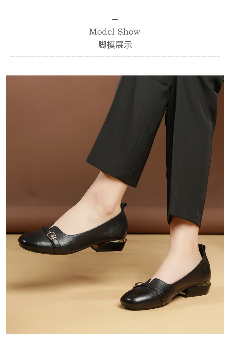 信诺真皮妈妈鞋春季低跟中年女单鞋舒适浅口一脚蹬小皮鞋米白色39