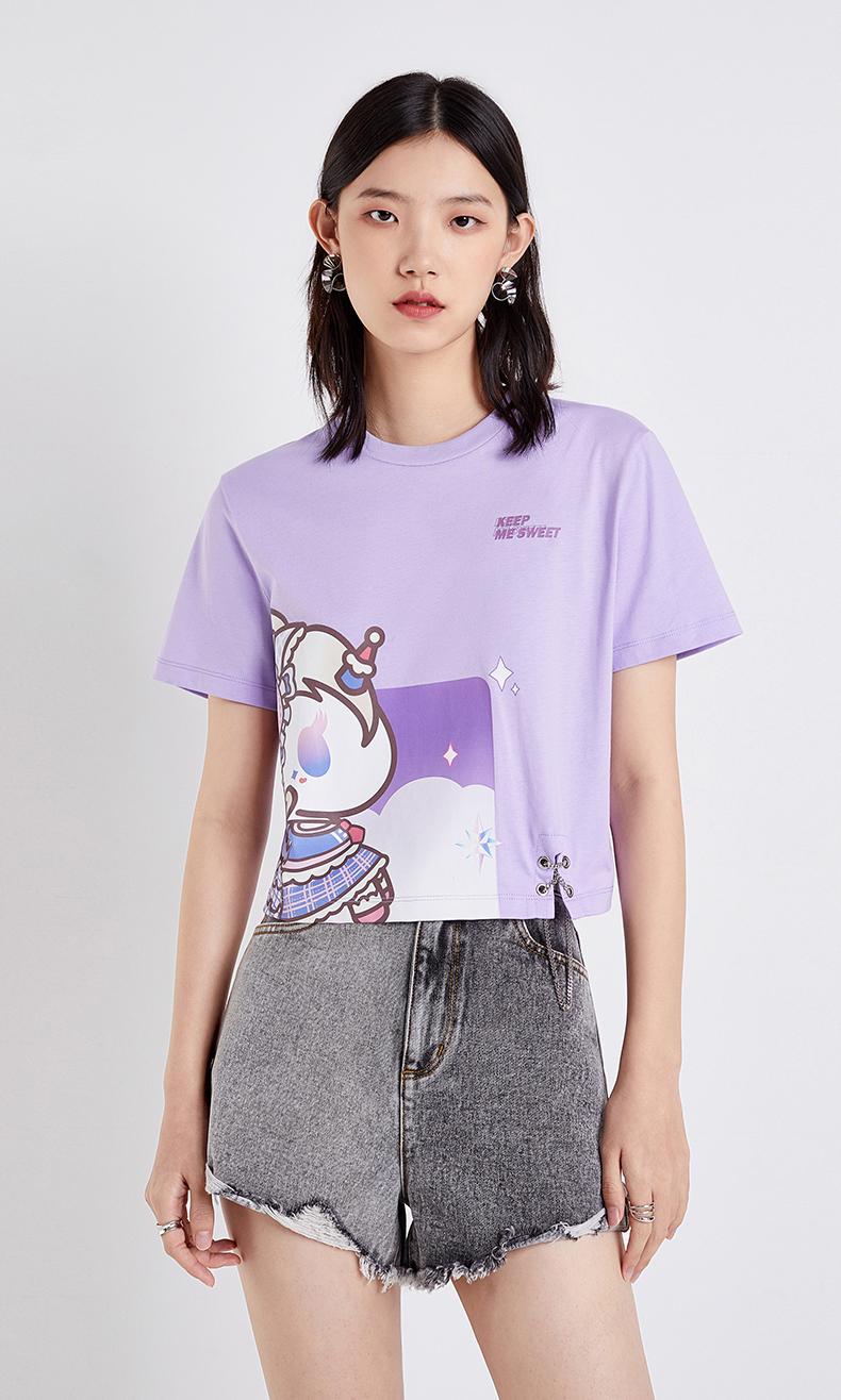 tokidoki系列欧时力短袖t恤22新夏短款上衣宽松 浅紫7
