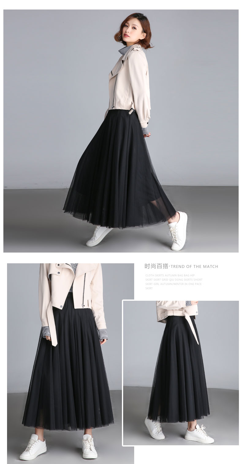 裙女2020年春秋新款中长款纱裙沙裙垂感裙子百褶长裙春季 灰色84cm