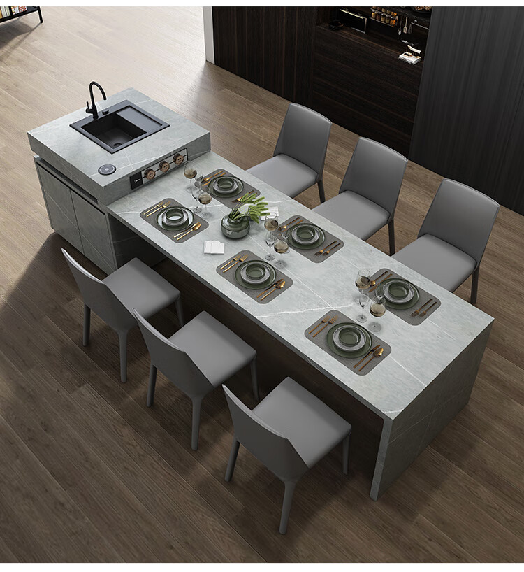 导台餐桌一体mirandapaul岩板岛台餐桌吧台一体多功能开放式厨房中岛