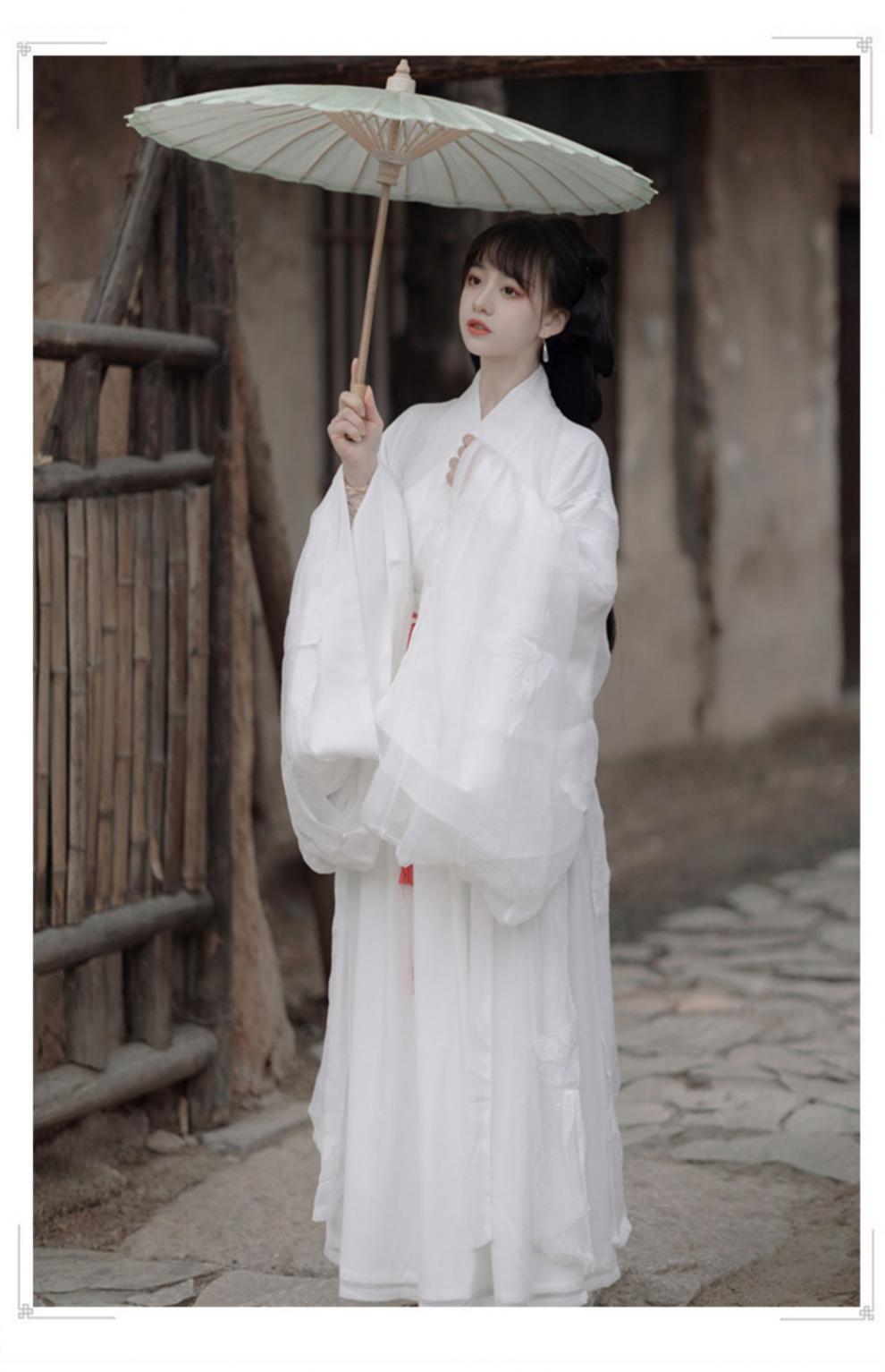 神明少女魏晋风汉服女白色古装襦裙中国风仙气全套春夏三件套腰绳3米