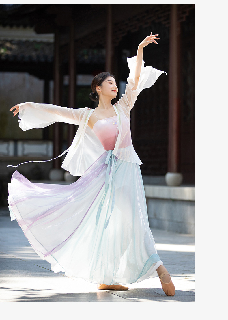 米白鎏金刺绣纱衣古典舞仙女纱衣轻盈透气国风舞蹈服 月光白纱衣 s