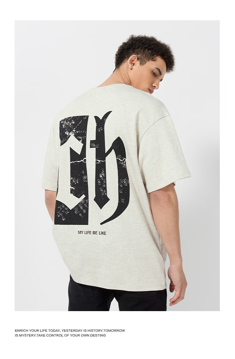 chinismch背后印花短袖t恤男潮牌高街宽松百搭夏季男生半袖黑色s