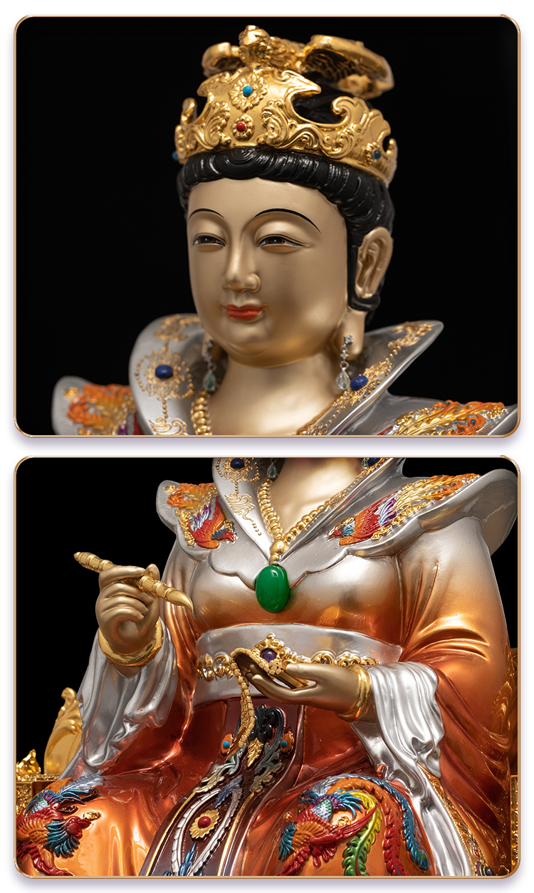 紫运阁纯铜贴金注生娘娘神像送子娘娘道教道家顺天圣母家用黄铜佛像