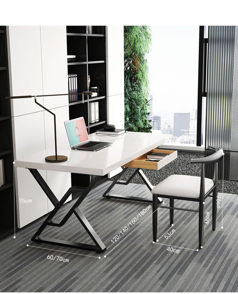 书桌轻奢现代简约家用办公桌组合一体卧室书房简易实木台式电脑桌 100