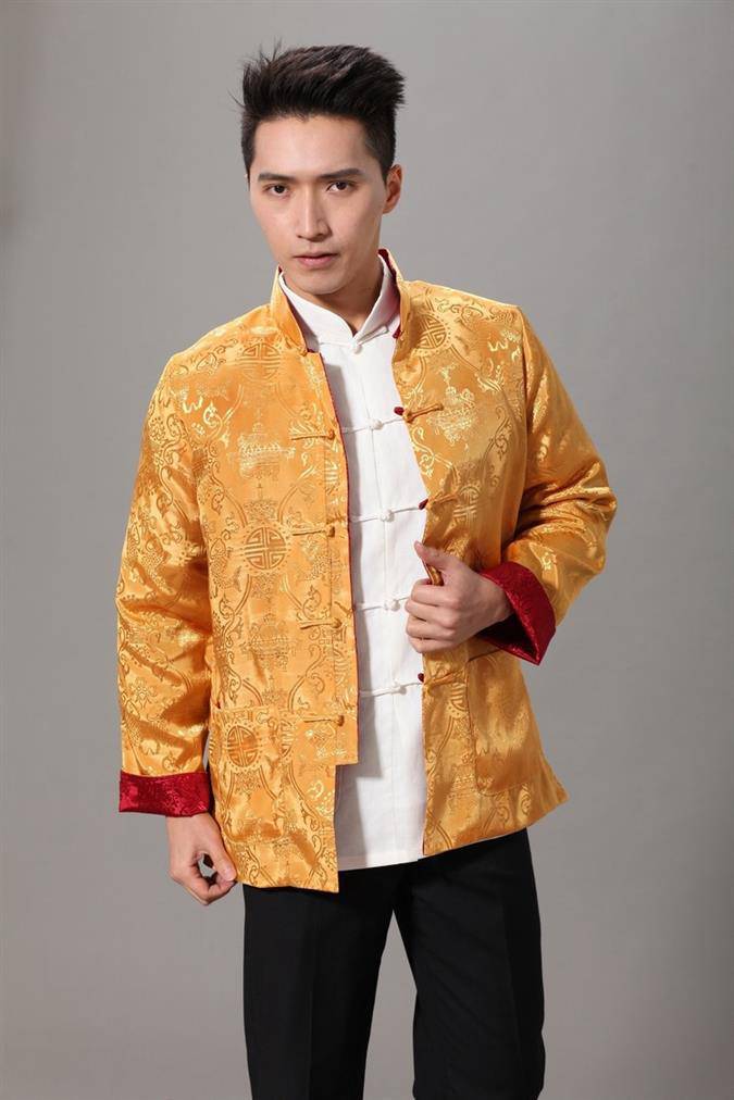 啄木鸟春秋唐装男长袖中老年人双面穿爸爸夹克立领盘扣上衣d男士男式